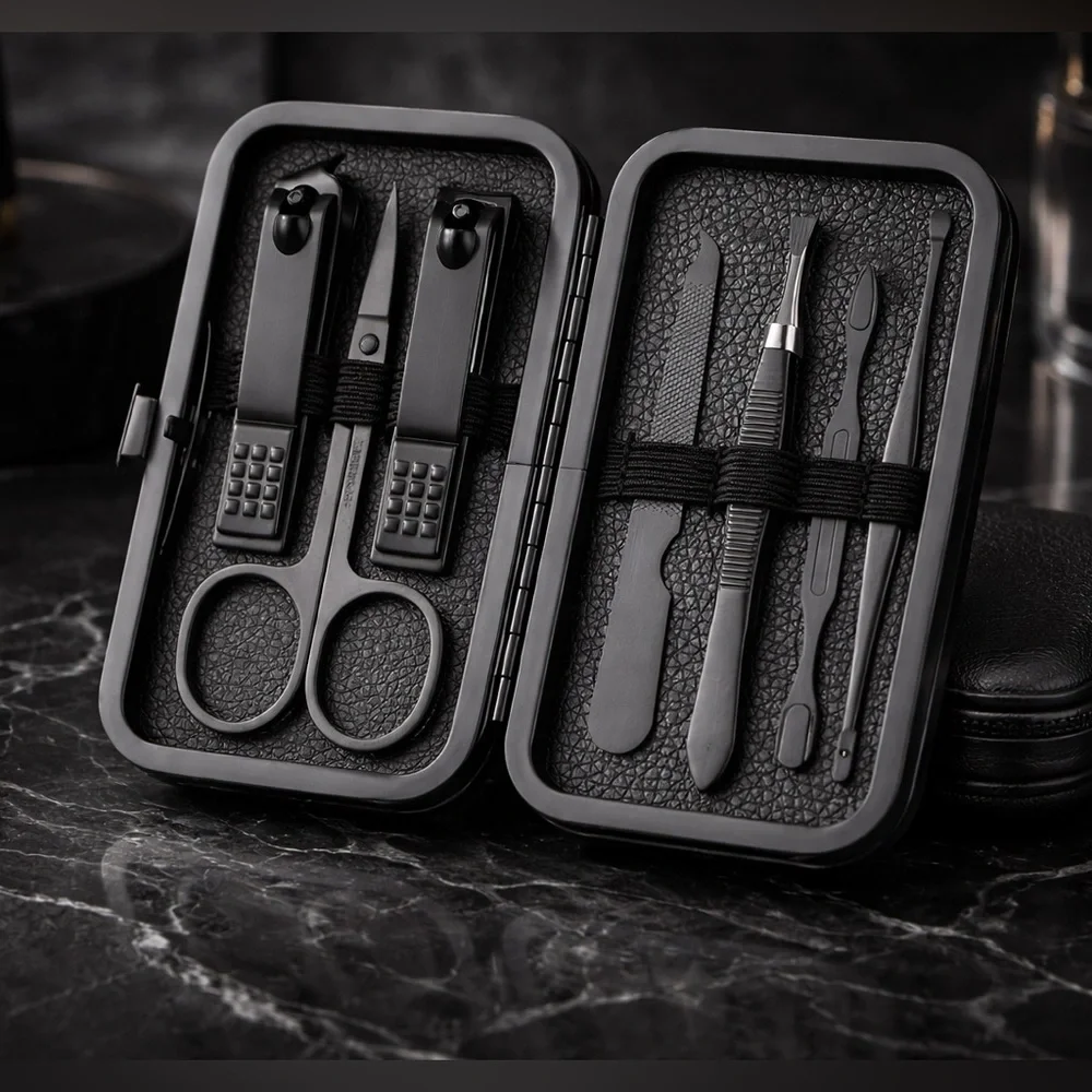 Premium Black Manicure & Grooming Kit – Luxury Travel Case 🖤